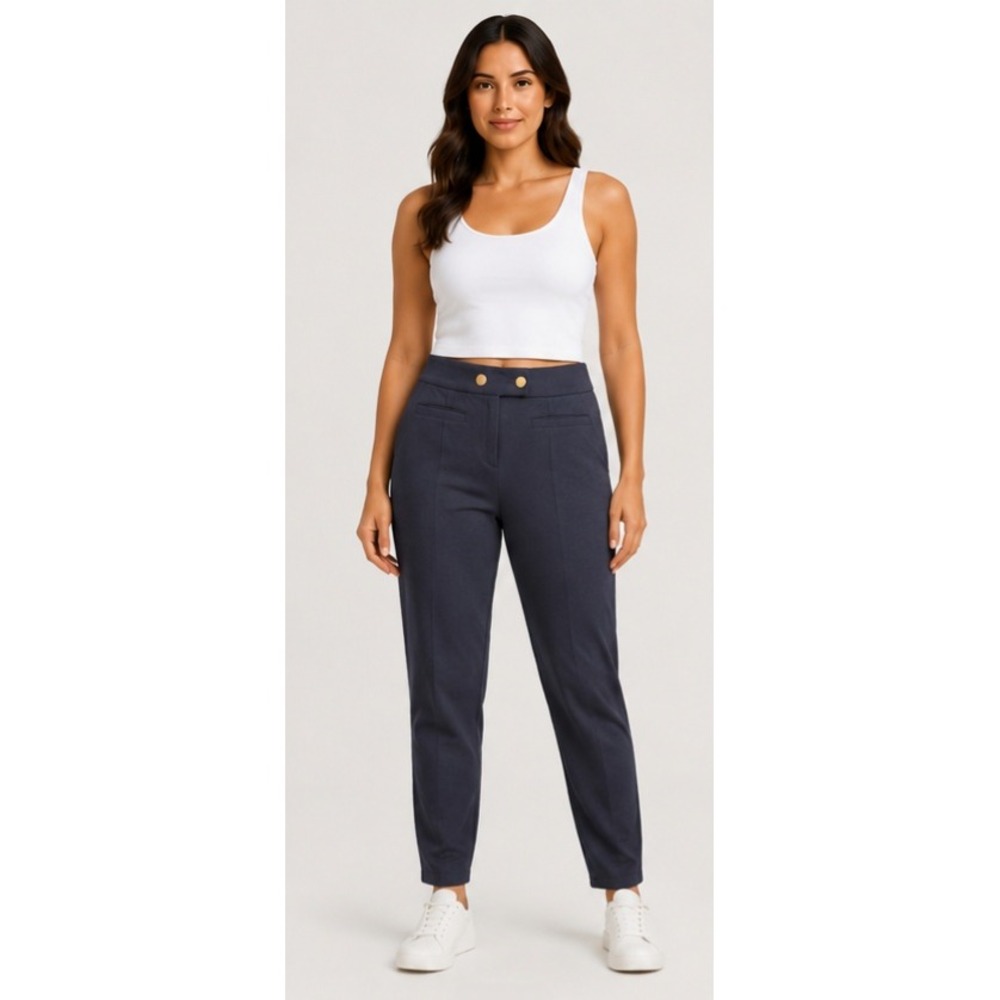 ALFANI Petite Tapered‎ Pull-On Pants Womens 12P Navy Stretch Career Ankle Pants